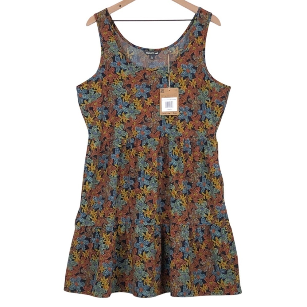SOLD Toad&Co Sunkissed Sunsana Dress Sz L Black Floral Dot Print T1782309-025-L‎